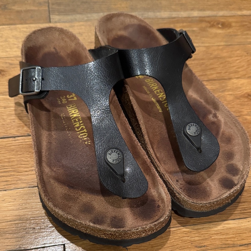 Birkenstock Black Leather Thong Sandals size 37 - Picture 6 of 6